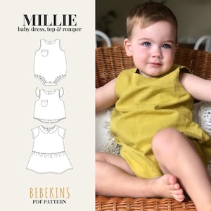 Baby Millie Basic Tank, Tee and Romper PDF Sewing Pattern/A4/A0/Projector files - Bebekins Patterns