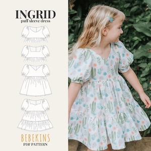Ingrid Oversize Puff Sleeves Dress and Top EASY PDF Sewing Pattern/A4/A0/Projector files - Bebekins Patterns