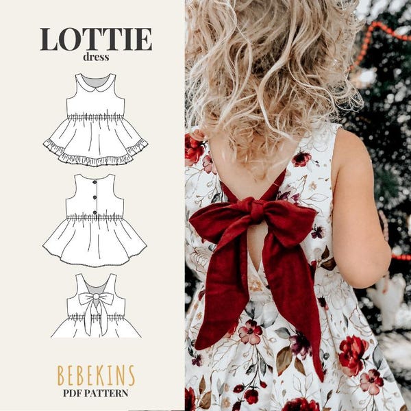 Lottie robe gros noeud PDF facile patron de couture/A4/A0/fichiers projecteur - Patrons Bebekins