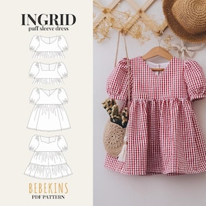 INGRID Oversize Puffärmel Kleid und Top PDF Nähen Muster/A4/A0/Projektor Dateien - Bebekins Patterns