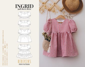 Abito e top con maniche a sbuffo oversize INGRID - Cartamodello PDF/A4/A0/file per proiettore - Bebekins Patterns