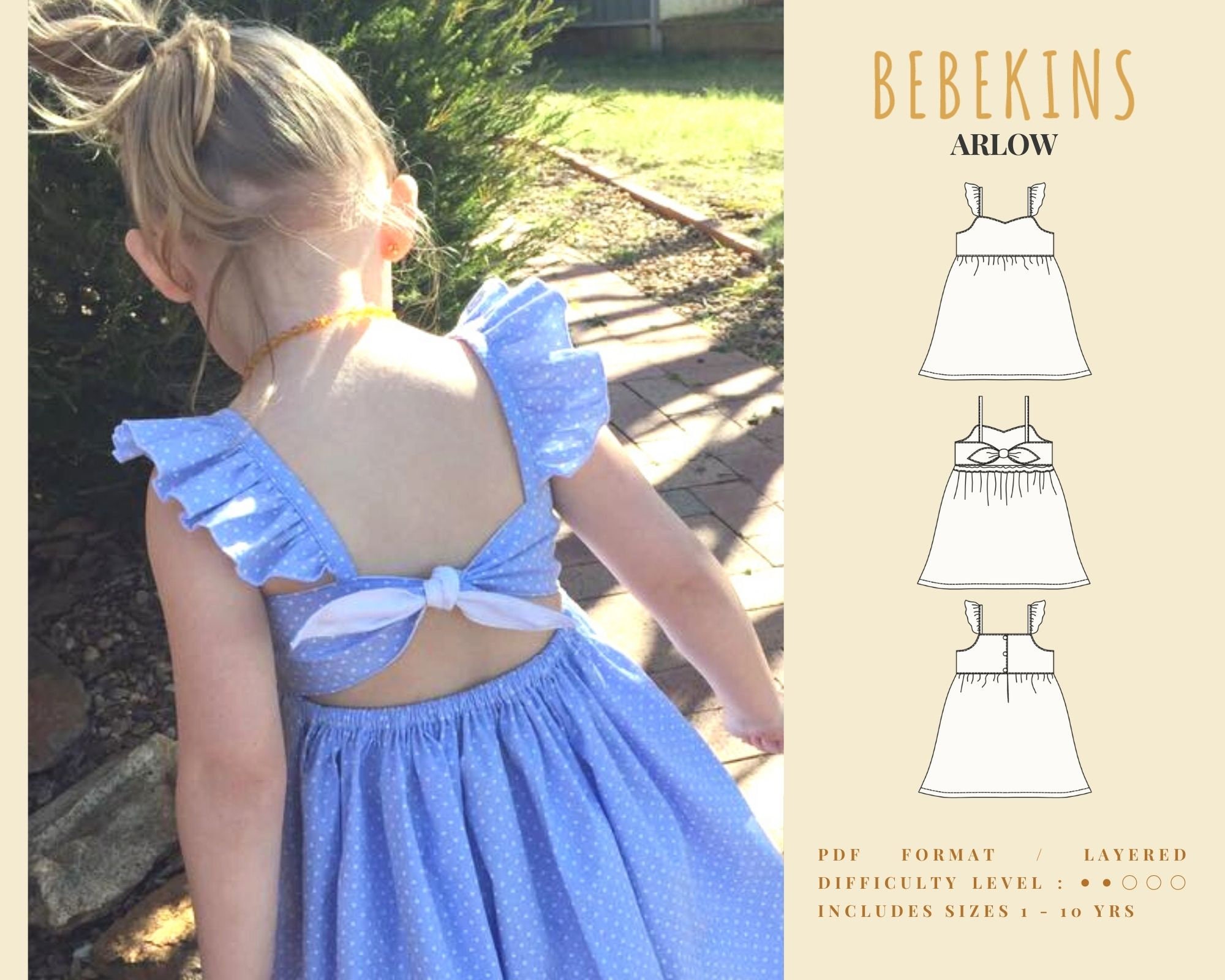 Sewing Pattern Woman Backless Tied Dress for Summer. Beginner