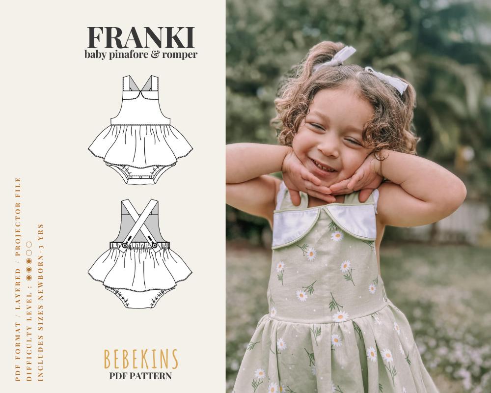 FRANKI Baby Pinny & Romper PDF Sewing Pattern/A4/A0/Projector files - Bebekins Patterns