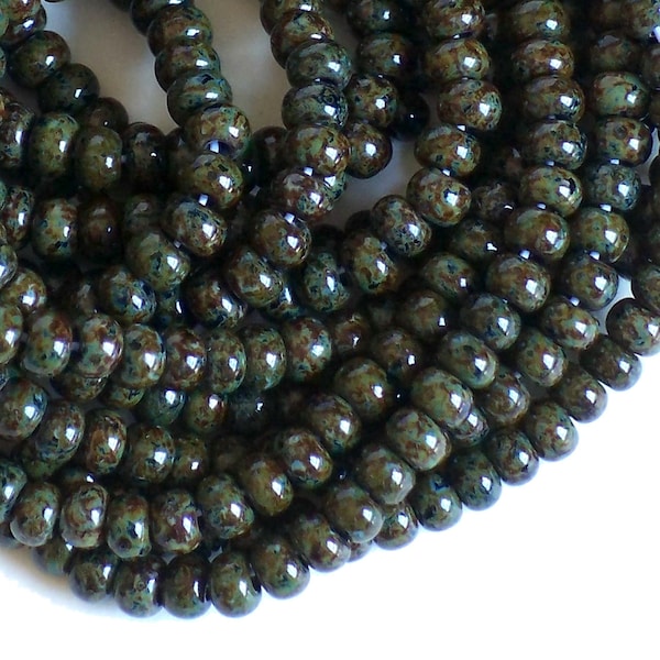 Black Aged Picasso 6/0 Czech Glass Seed Beads, Preciosa 4mm Travertine