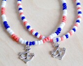 Beach Anklet, Anchor Anklet, Blue, Coral and White Beaded Anklet, Boho Anklet, Nautical Anklet