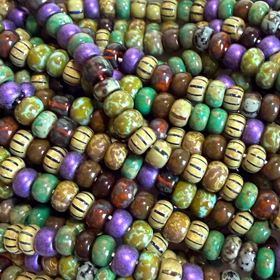 Rosario Beach 4/0 Seed Bead Mix, Aged Striped Picasso Czech Beads, 4.5-5.5mm Preciosa