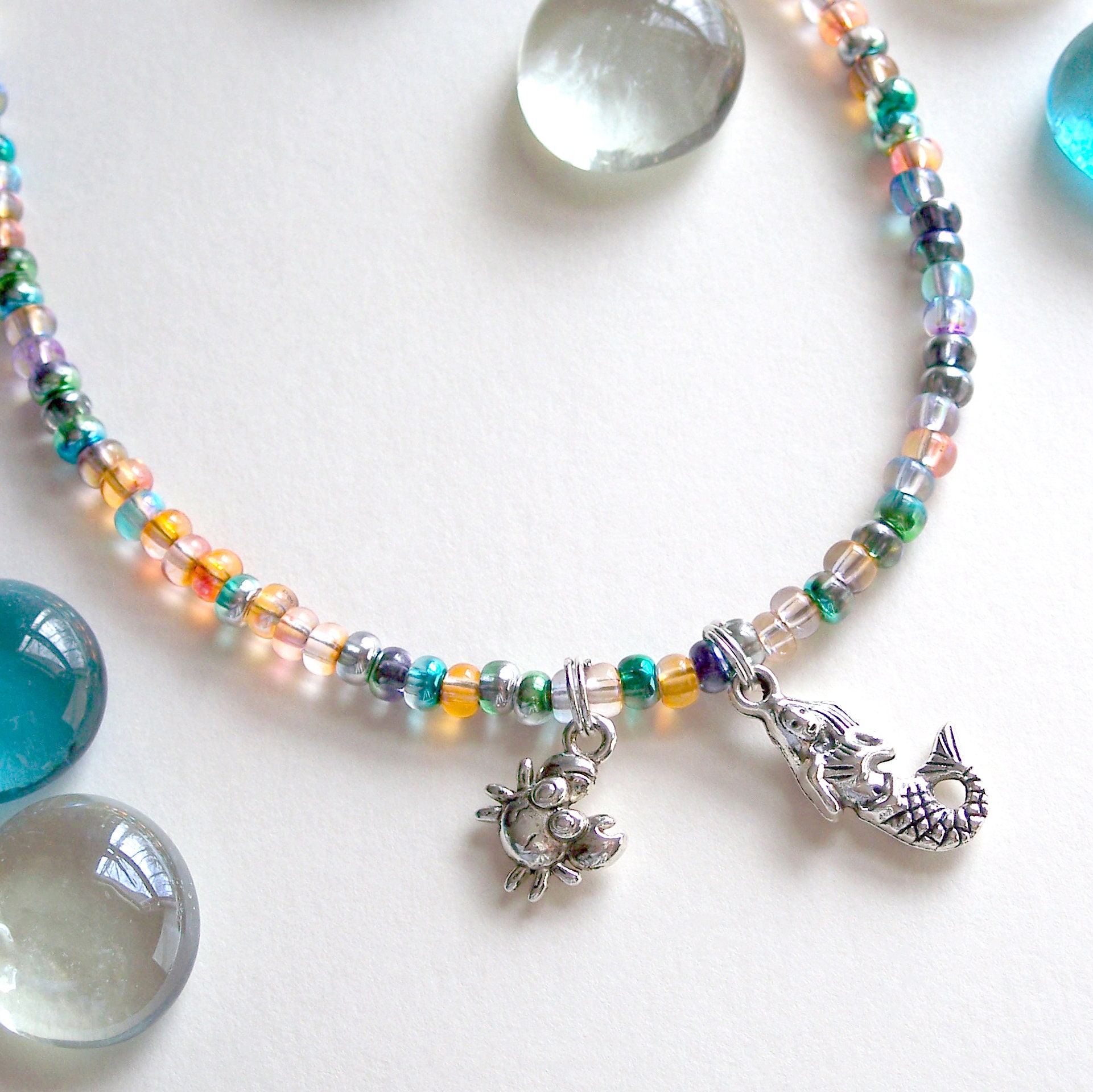 Beach Anklet, Beaded Anklet, Mermaid Anklet, Mermaid Charm, Free Gift Box