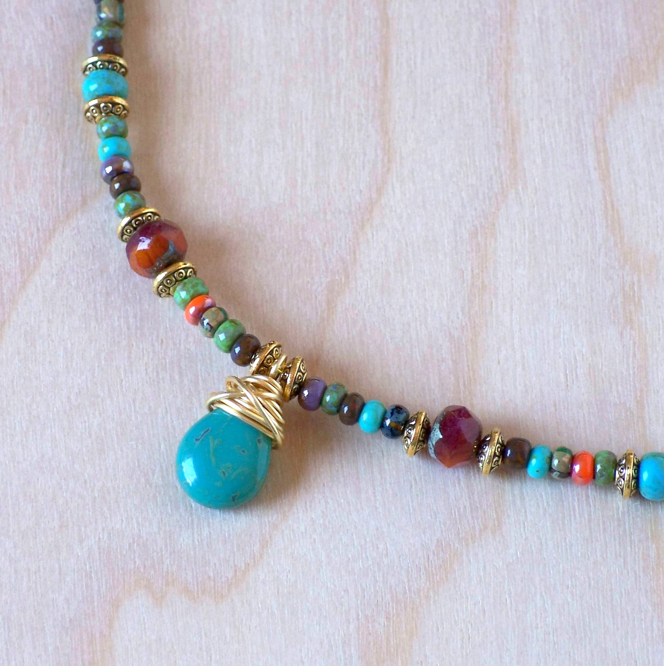 Boho Beaded Choker Boho Beaded Necklace Turquoise Coral Collection