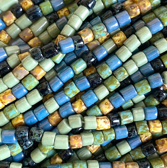 New Tillamook Tube Bead Mix, 4mm Aged Picasso Czech Beads, Boho Beads Bugle Beads