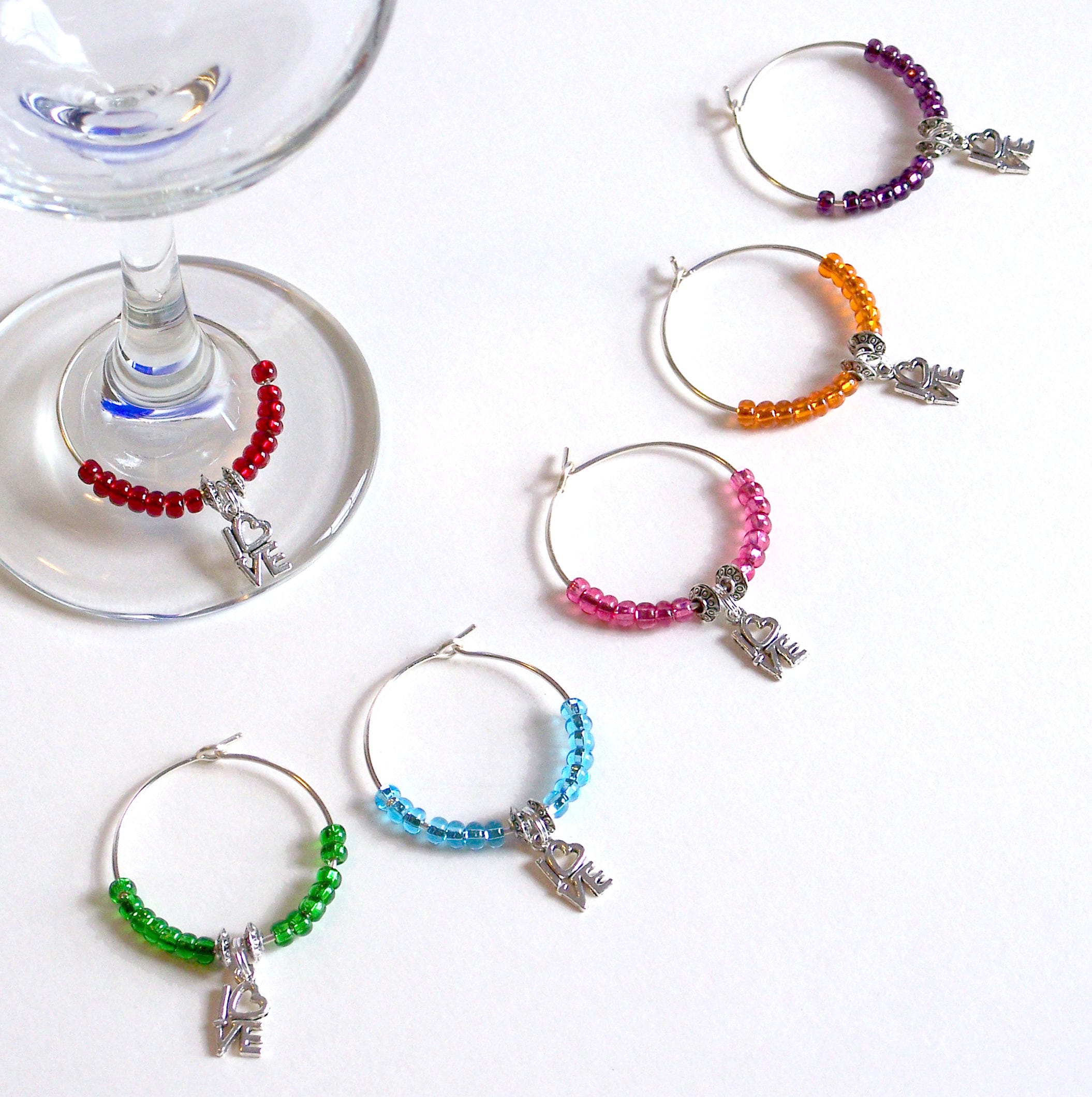 LOVE Wine Charms Set of 6 / Hostess Gift / Wine Lover's Gift / Wine