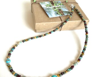 Boho Beaded Choker: Sea Sediment and Czech Glass Necklace in Custom Lengths