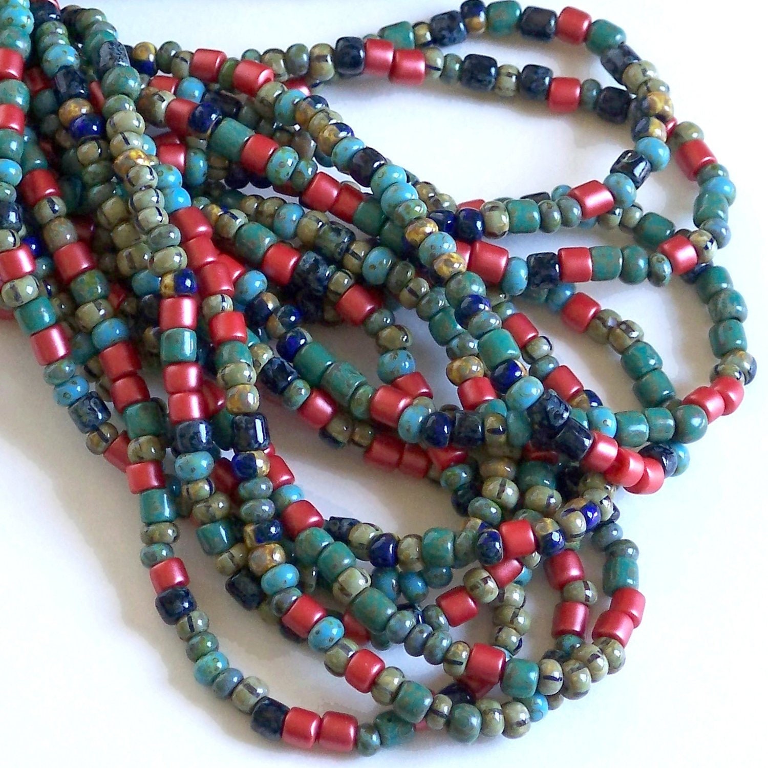 NEW 1//0 Matted Aged Striped Greek Tiles Picasso Mega Mix Czech seed beads 20/"