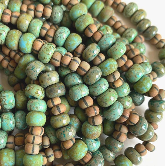 Rustic Aged Picasso Seed Bead Mix 34/0 2/0,  8mm 3mm, Large Hole Beads 3mm 2mm