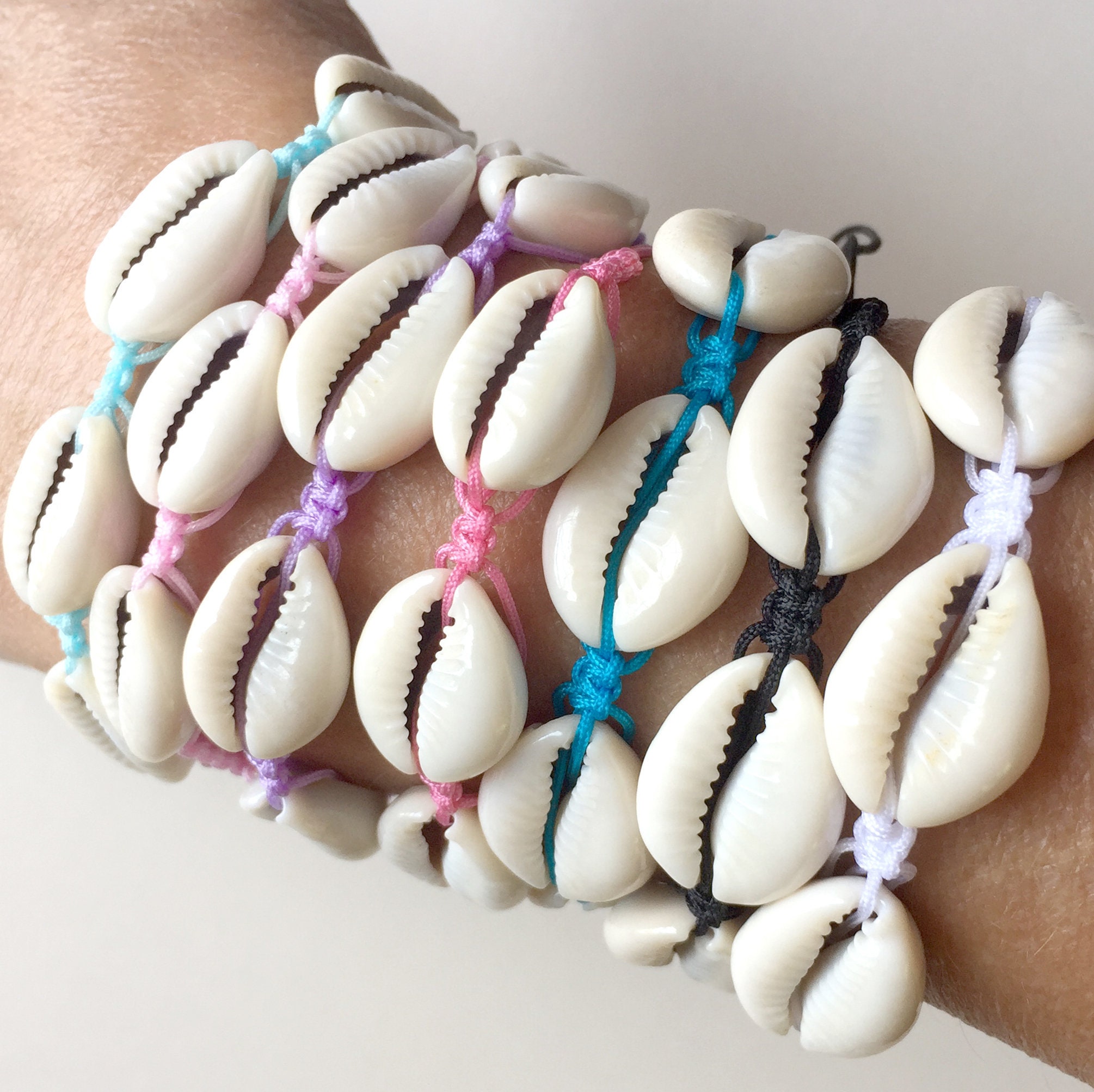 Earth in Sky, Stack Bracelet set, Cowrie shell, Blue crystal and Lava