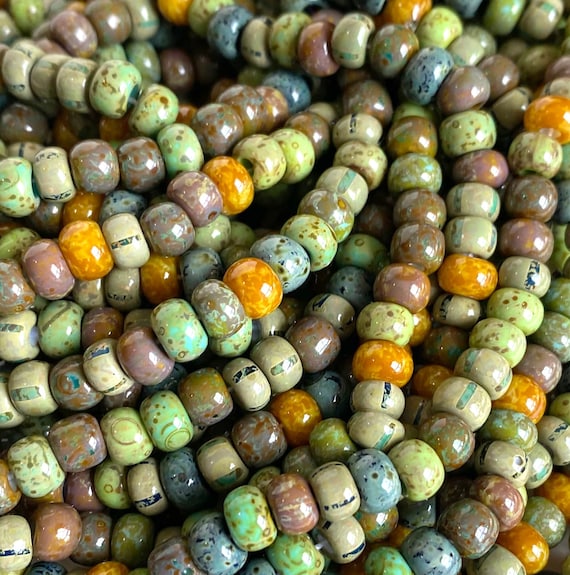 Large Seed Beads 1/0 - 2/0  Meadow Mix Aged Picasso Czech Glass Seed Beads, Boho Beads