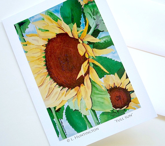 Sunflower Art Card, Blank Note Cards "Full Sun" Lisa Huntington Artist, Floral Art Card