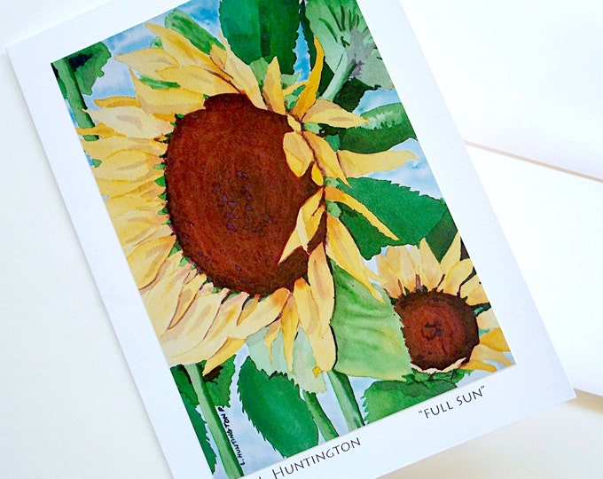 Featured listing image: Sunflower Art Card, Blank Note Cards "Full Sun" Lisa Huntington Artist, Floral Art Card
