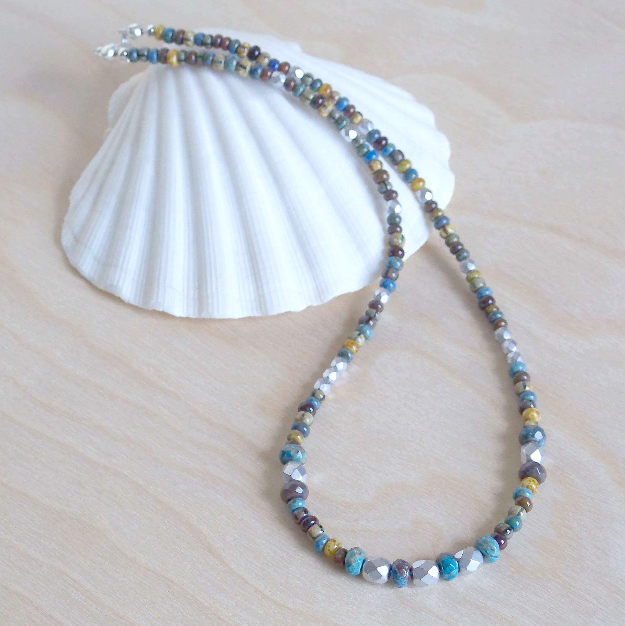 Beaded Layering Necklace Boho Beach Necklace Set Blue Sky Etsy