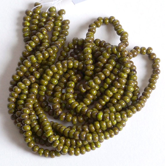 Olive Green Aged Picasso 6/0 Czech Beads, 4mm Preciosa