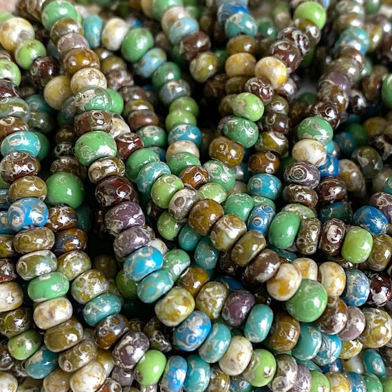 6/0 7/0 Picasso Aged Striped Czech Beads Silver Lake Seed Bead Mix