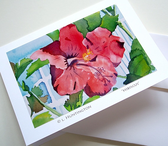 Art Card "Hibiscus", Blank Note Cards, Lisa Huntington Artist, Fine Art Cards, Greeting Cards, Notecards, Floral Art, Flowers, Original Art