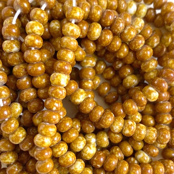 6/0 Terracotta Brown White Picasso Czech Seed Beads, Preciosa approximately 4mm, Aged Picasso, Travertine Czech Glass Beads