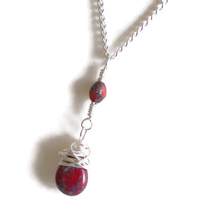 Boho Beaded Pendant Necklace Boho Necklace Boho Y Necklace Red Boho Beaded Pendant Necklace Boho Necklace Boho Y Necklace Red