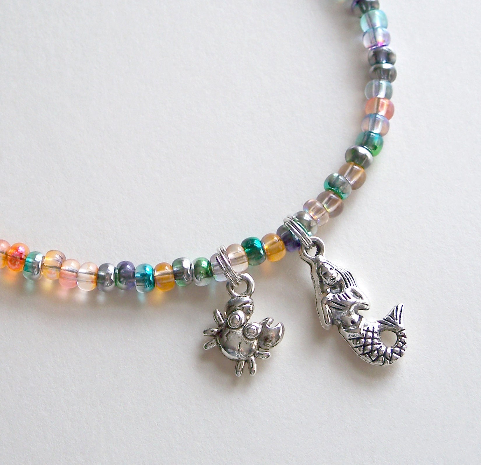 Beach Anklet, Beaded Anklet, Mermaid Anklet, Mermaid Charm, Free Gift Box