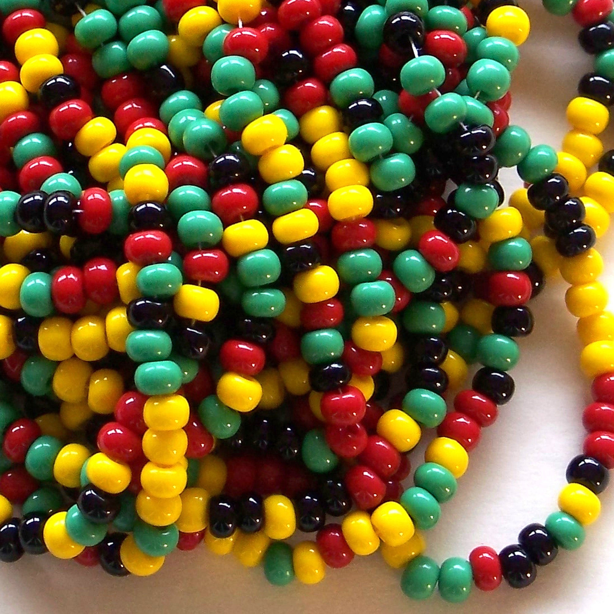 Jamaican Bead Mix Red Yellow Green Black 6/0 Czech Seed Beads, Preciosa