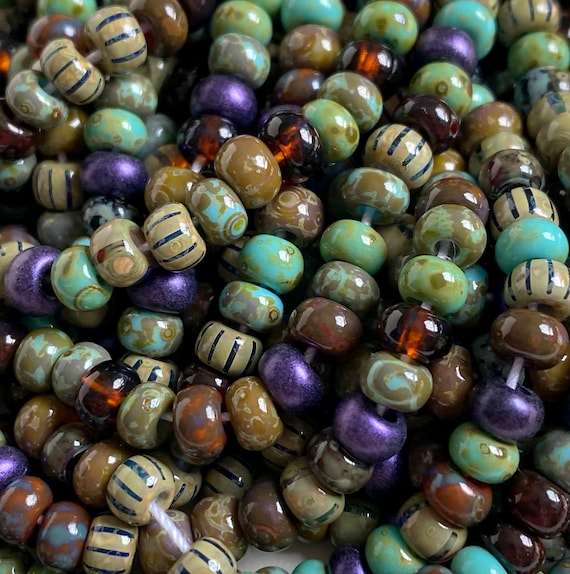 Rosario Beach 5/0 Seed Bead Mix, Aged Striped Picasso Czech Beads, 4.5mm Preciosa
