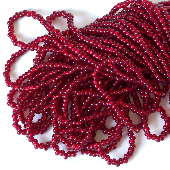 Vintage Garnet Red Seed Beads Round Transparent Glass 11//0 Long Full 20/" Hank