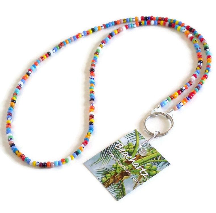 Boho Beaded Lanyard, Beach Lanyard, ID Badge Lanyard, Key Chain Lanyard