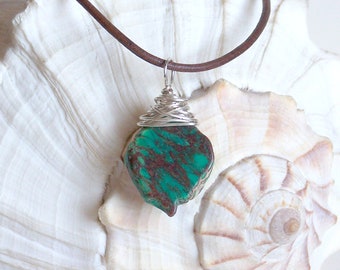 Sea Sediment Jasper Pendant Necklace: Silver Wire Wrapped Boho Jewelry