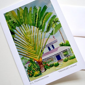 Art Card, Blank Note Cards &quot;Traveler&#39;s Home&quot; Lisa Huntington Artist, Tropical Cards