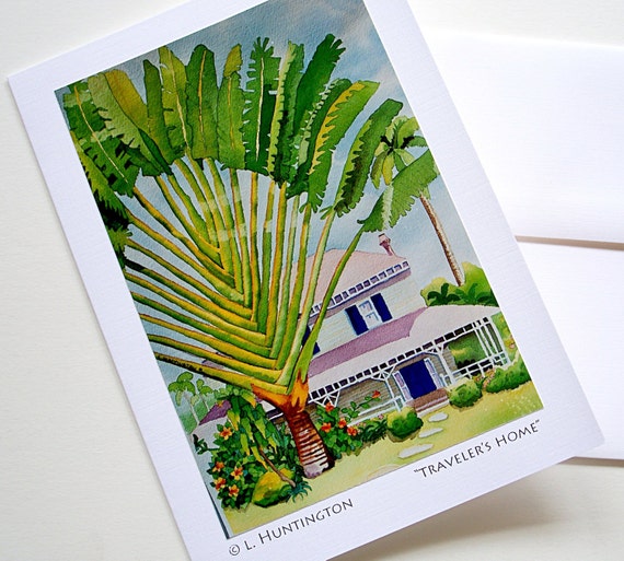 Art Card, Blank Note Cards "Traveler's Home" Lisa Huntington Artist, Tropical Cards