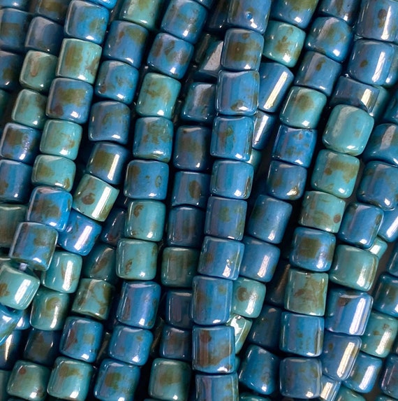 New Harbour Island Tube Bead Mix, 4mm Aged Picasso Czech Beads, Tube Beads Boho Beads Bugle Beads
