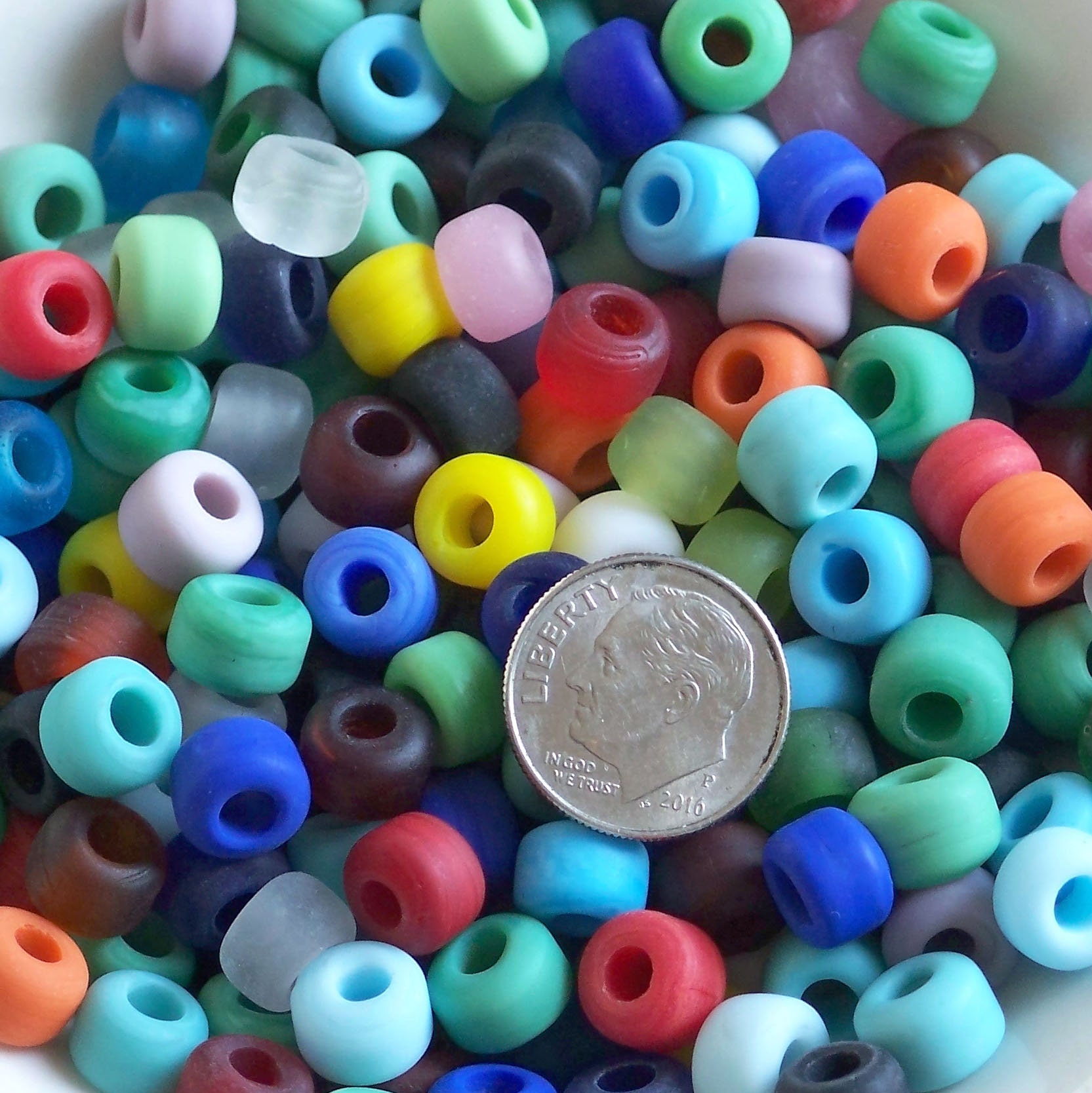 Matte Color Mix Glass Crow Beads, 8mm Pony Beads 50 , Frosted Glass
