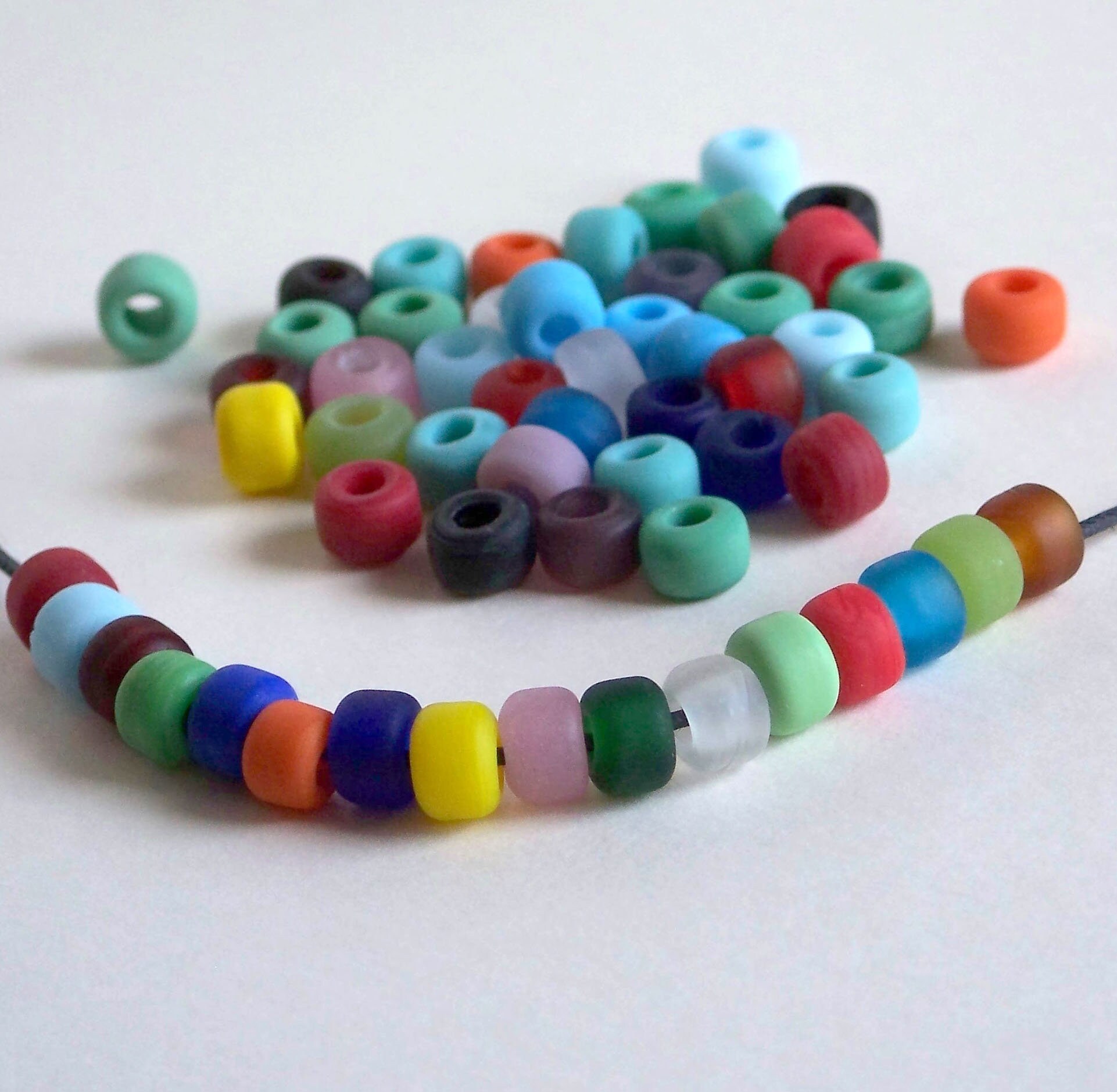 8mm Glass Pony Beads 50 , Frosted, Matte Crow Beads