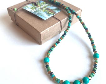 Turquoise Gemstone Beaded Choker: Boho Beach Necklace