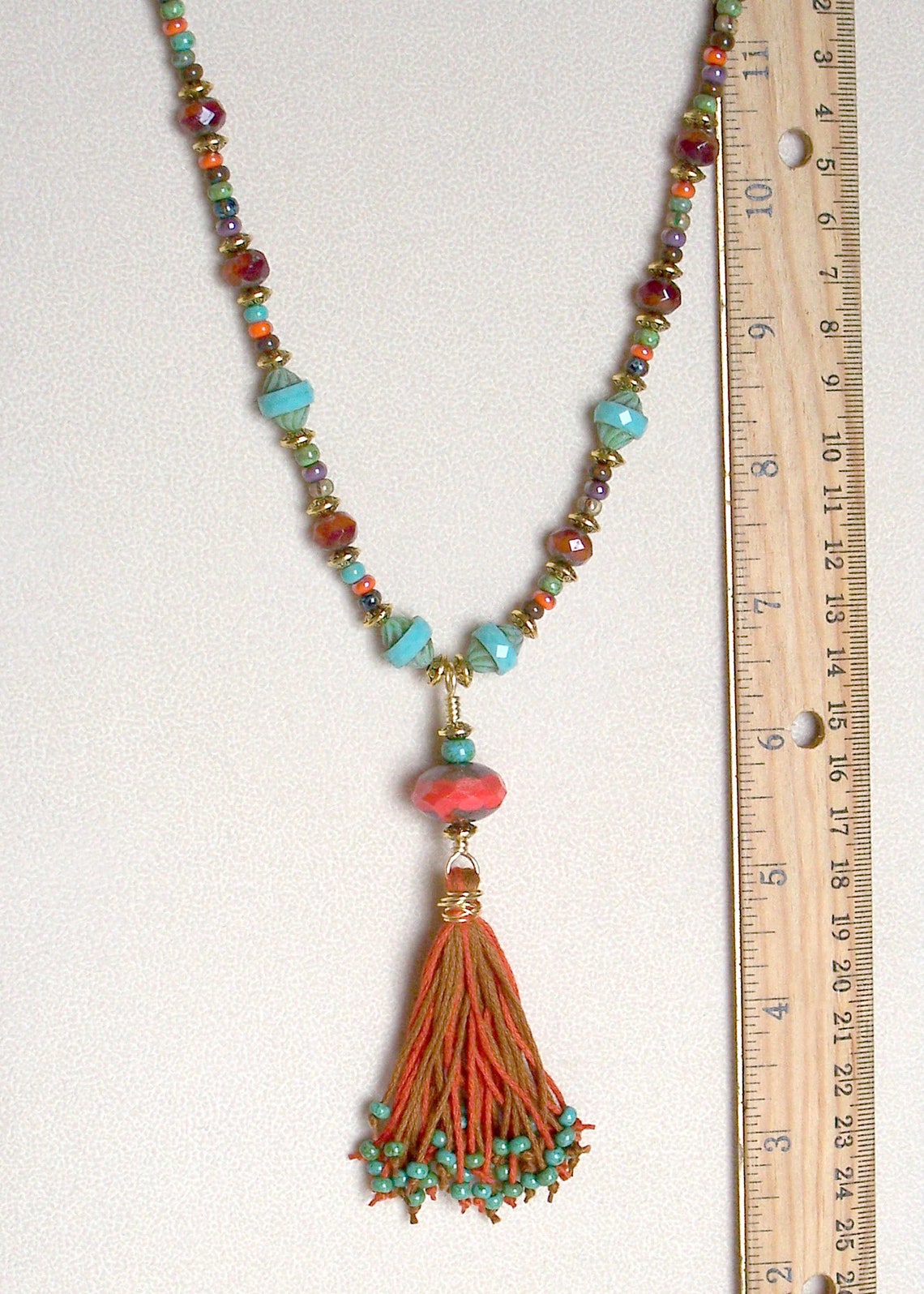Boho Beaded Tassel Necklace Long Boho Tassel Necklace Etsy