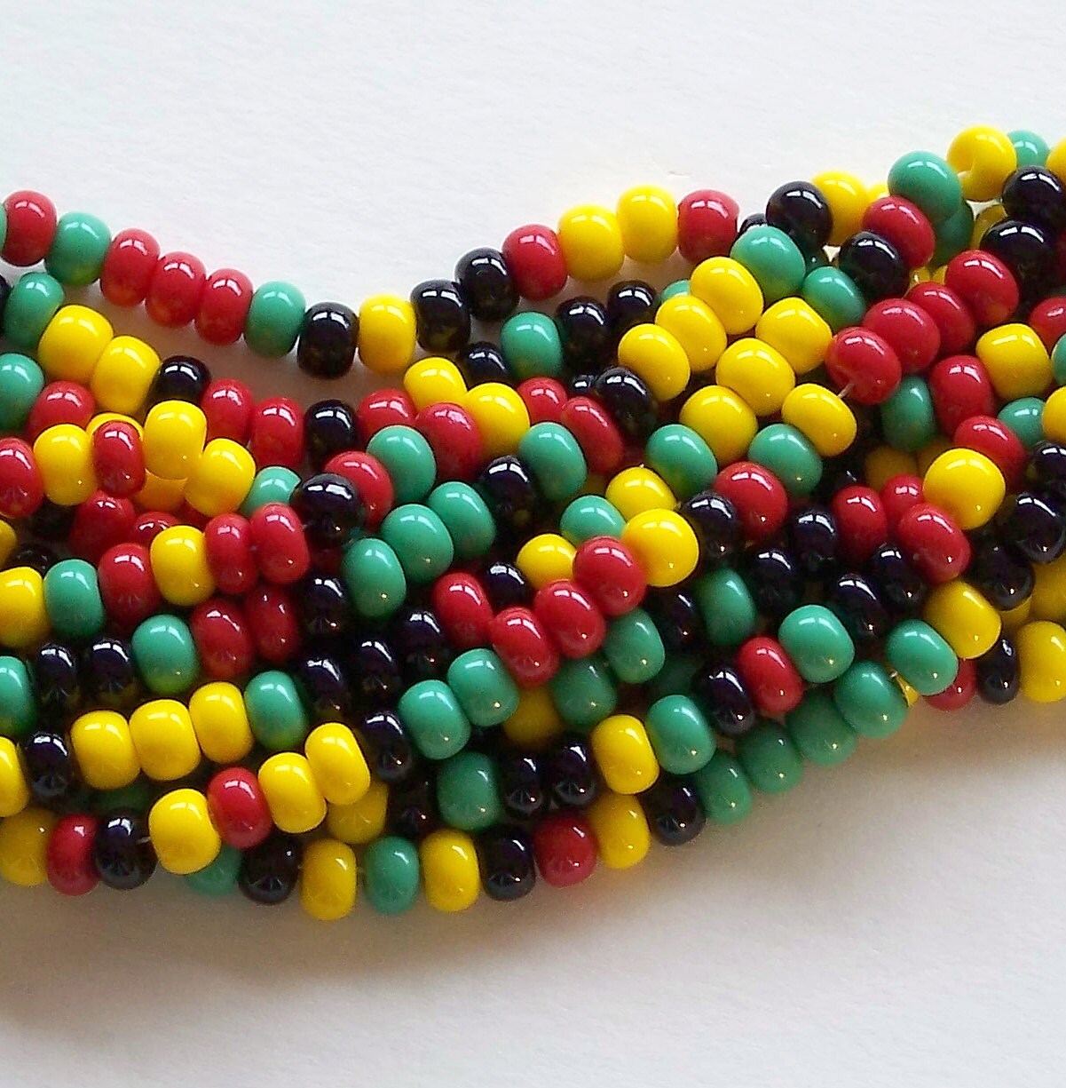 Jamaican Bead Mix Red Yellow Green Black 6/0 Czech Seed Beads, Preciosa