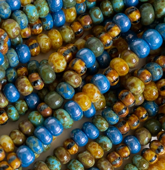 Jekyll Island Bead Mix 5/0 4/0 6/0 Aged Striped Picasso Czech Glass Seed Beads, 4 - 5mm Preciosa Beads