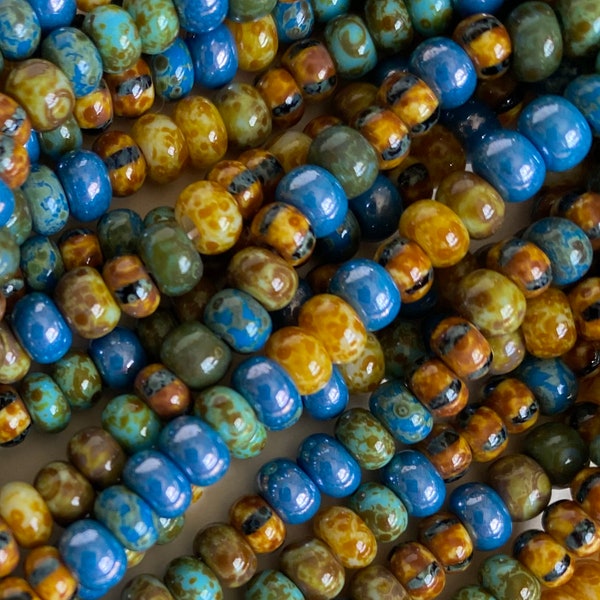 5/0 4/0 6/0 Jekyll Island Seed Bead Mix, Aged Striped Picasso Czech Beads, 4mm - 5mm Preciosa