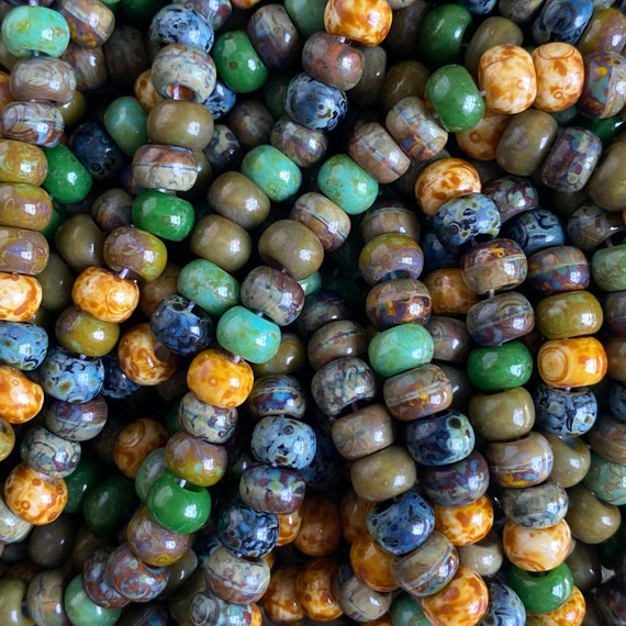 Large Seed Beads 2/0 Preciosa Elk Mountain Mix, Picasso Western Style Southwest Beads 6.5mm, Macrame Beads