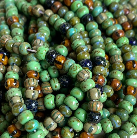 5/0 Rainforest Fern Seed Bead Mix, Aged Picasso Czech Seed Beads, 4.5mm Preciosa