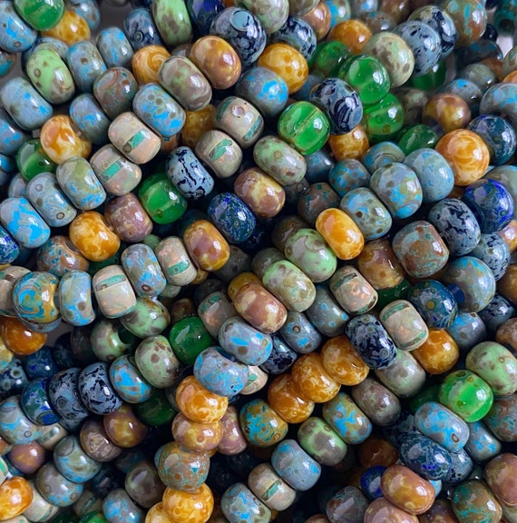 Woodland Lake Mix 1/0 - 4/0 Aged Picasso Czech Glass Seed Beads, Boho Beads, Large Seed Beads