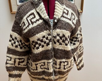 Vintage Cowichan Native Knit Wool Zippered Cardigan