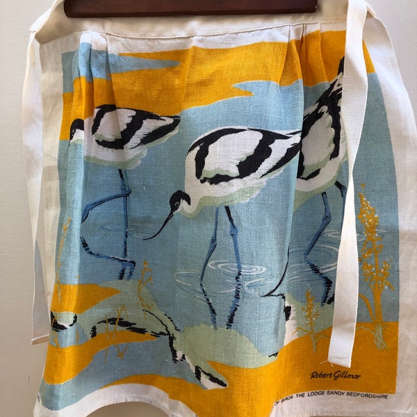 Vintage Pure Irish Linen Apron with Bird Art by Robert Gillmor