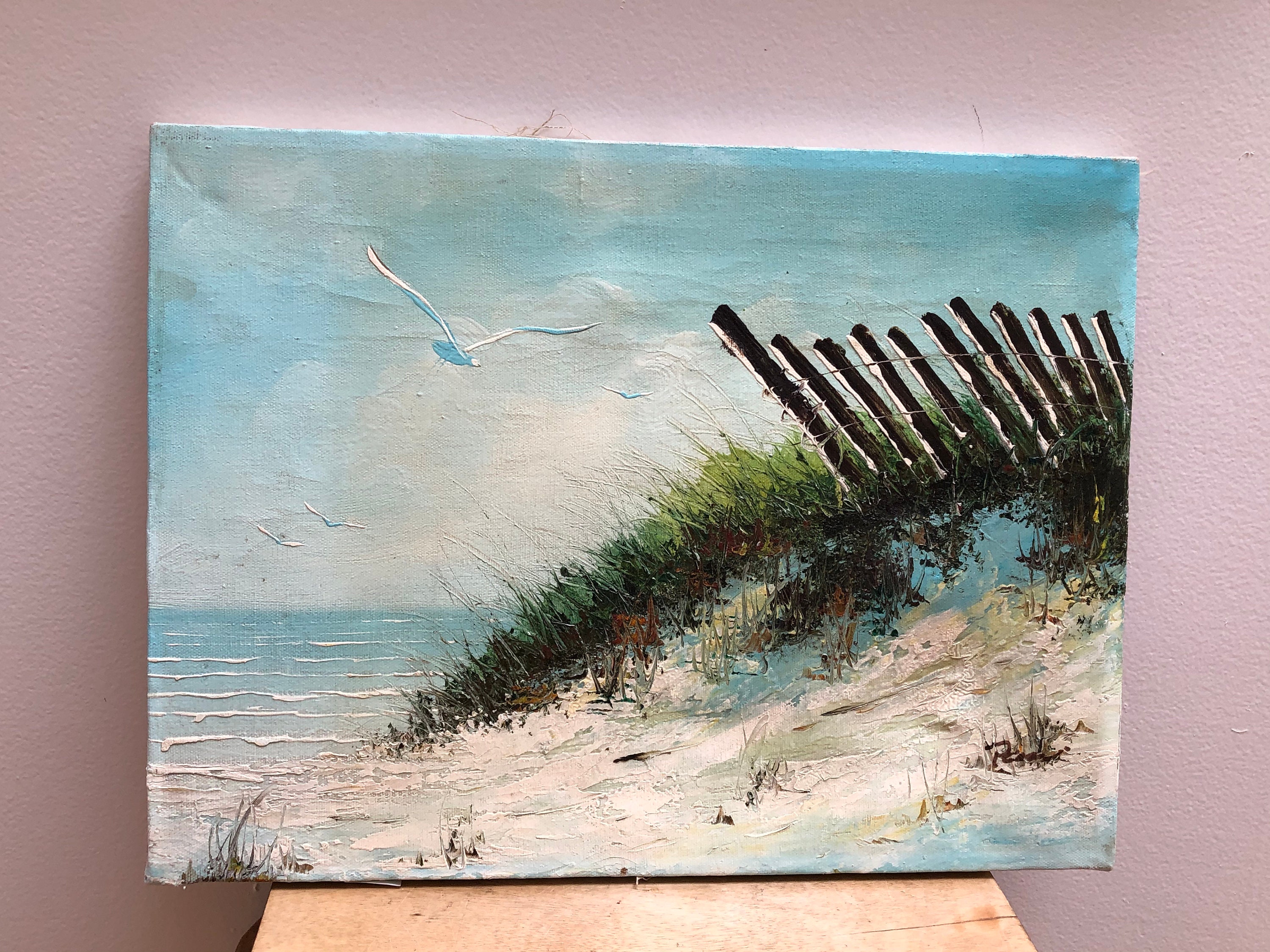 Vintage Original Seaside Oil on Canvas Painting with Beach Etsy