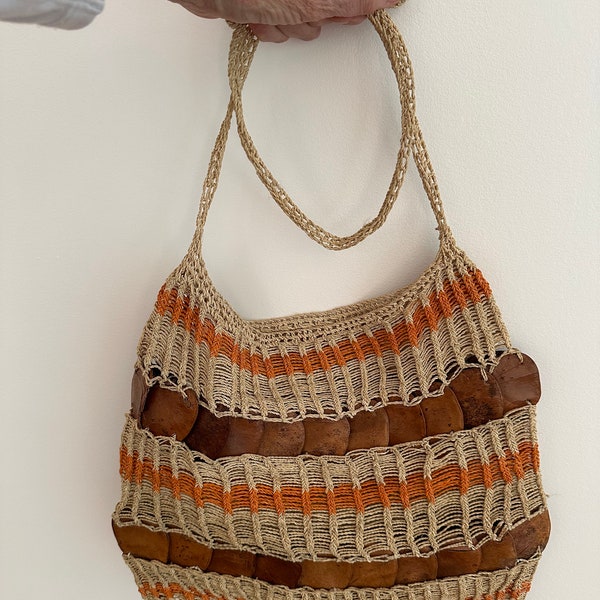 Vintage Oceanic Papua New Guinea Hand Woven Plant Fibre Bilum Bag with Inserts